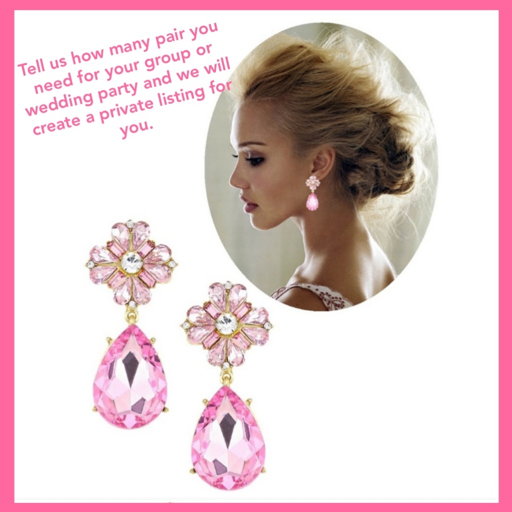 Large Pink Teardrop Earrings 2 1/4" Sparkling